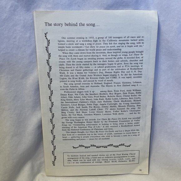 Let There Be Peace On Earth SATB Sheet Music Miller Jackson 1961 Shawnee Press - Picture 3 of 8